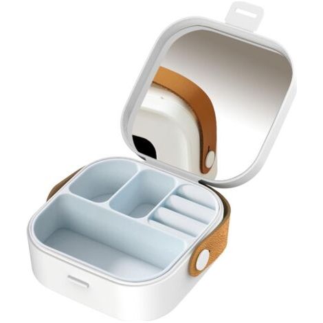 Petite boîte à bijoux, organiseur de bijoux, coffret à bijoux de voyage avec poignée et miroir, boîte de présentation pour boucles d'oreilles, montres, colliers (blanche) (1/5)
