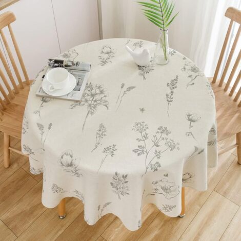 Nappe Ronde Beige 150cm, Linge de Table en Coton et Lin pour Table à Manger, Salon, Pique-Nique (1/5)