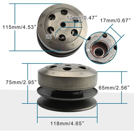 115mm 22T assembly rear clutch drive pulley compatible with GY6 49cc 50cc 139QMB scooters