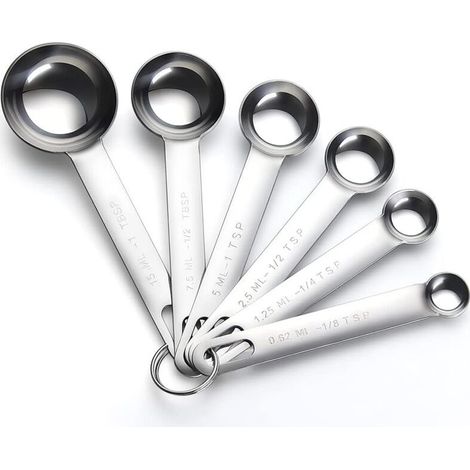 Cuillères à mesurer en acier inoxydable poli miroir – Lot de 6 (1/8, 1/4, 1/2 tsp + 1 tsp, 1/2, 1 tbsp) – Précises et résistantes (1/5)