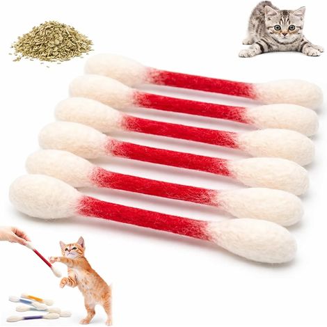 Lot de 6 jouets géants à pointe Q pour chat avec herbe à chat, en forme de coton-tige, jouet interactif en feutre pour chat d'intérieur, accessoires cadeaux pour amoureux des chats (rouge) (1/5)