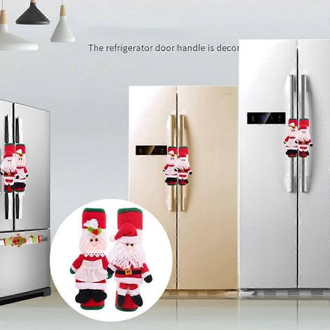 Lot de 2 protège-poignées de porte de réfrigérateur, four, micro-ondes et autres appareils de cuisine, motif Père Noël. Décorations de Noël. (1/4)