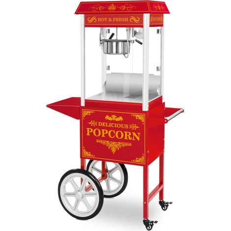 Machine à popcorn - Royal Catering - Puissance : 1 500 W - Rendement : 5 kg/h, 16 l/h - Chariot - Rouge