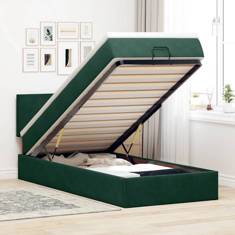 vidaXL Cadre de lit ottoman avec matelas vert foncé 100x200 cm velours (1/5)