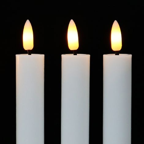 Velas Cónicas LED - Llama Parpadeante - Cera Real Color Crema - Función Temporizador - Pilas Incluidas - Paquete de 2