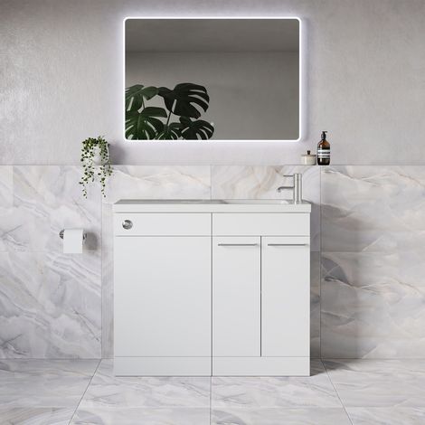 Napoli 250 Gloss White 1000mm 2 Door Vanity Unit Toilet Suite with Round Silvo Basin - 1000mm - Chrome 160mm HandleWithout Jubilee Toilet Pan