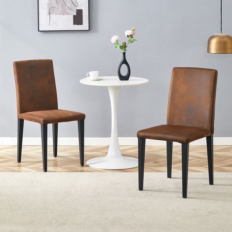 Lot de 2 fauteuils de cuisine modernes, design scandinave en fibres tissées marron : assise en similicuir brun foncé et piètement en acier noir. Parfait pour salle à manger contemporaine, séjour ou bu