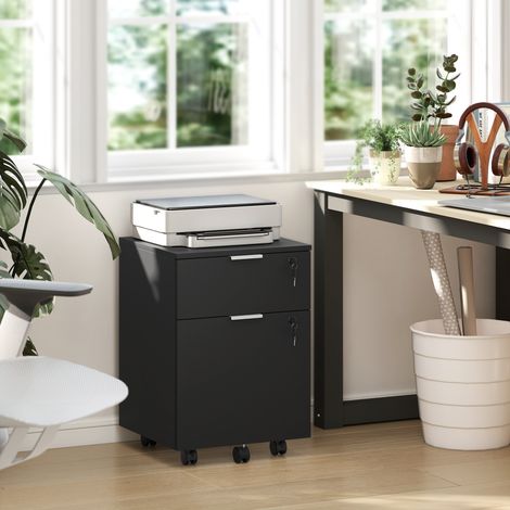Caisson bureau 2 tiroirs 2 barres dossiers suspendus verrouillable 42x40x60 cm. Rangement pratique pour vos documents confidentiels et fournitures professionnelles. (1/5)