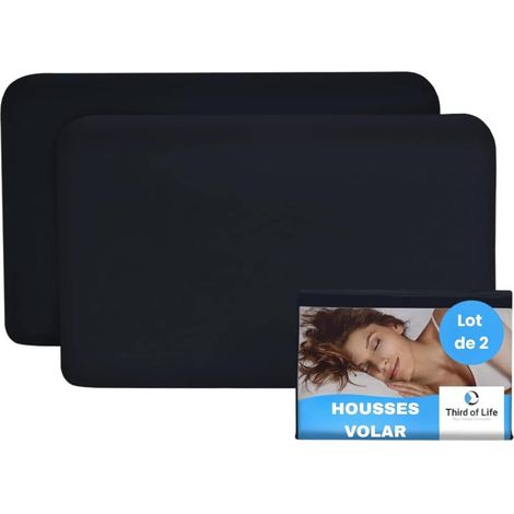 Taie d'oreiller lot x2 (Noir uni) pour oreillers de Voyage/Enfants 40x25cm, Surtout VOLAR - 92% Coton 8% élasthanne, sans Couture, Bon Ajustement, Zip (1/5)