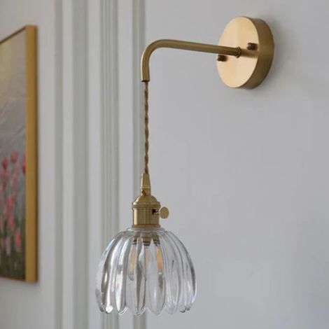 Applique murale rétro en verre transparent à LED, lumière chaude, lampe décorative, veilleuse suspendue, chaîne réglable de 70 cm, E27-4W (1/5)