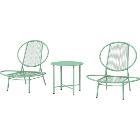 Ensemble bistro acier 3 pièces vert - table et chaises coquillage jardin balcon