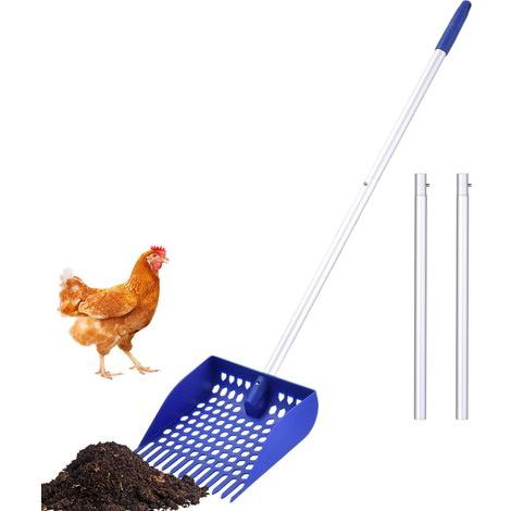 Hühnerstallschaufel – Hühnerstall-Kotrechen, Aluminiumschaufel mit langem Stiel, robustes Siebwerkzeug für den Außenbereich, Reiniger für Tierstreu und Sand (1/5)