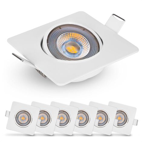 Lot de 6 Spot Encastrable, LED Carré Extra Plat, Blanc Chaud 3000K, Intérieur