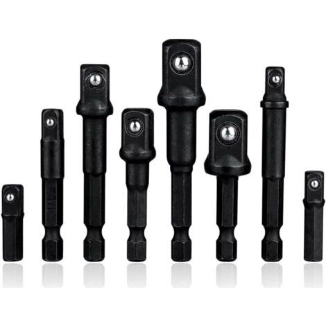 Sollbry 8 Pièces Adaptateurs Porte Douilles de Tige Hexagonale 1/4'' à Changement Rapide, Adaptor Converter de Perceuse Barre d'extension à Douille pour Conversion de Douille Carré 1/4" 1/2" 3/8" (1/5)