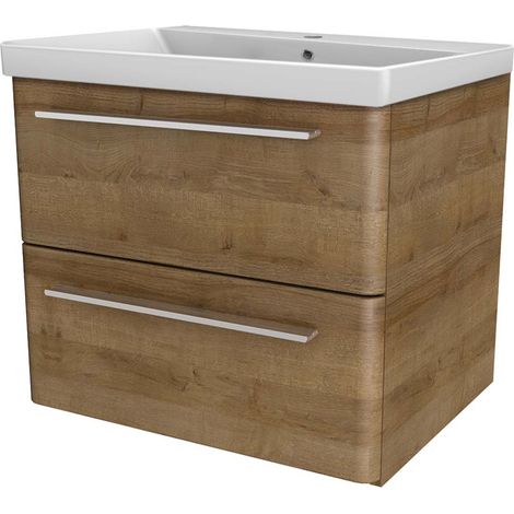 Lanzet K8 Badmöbel Set 2-teilig, 60cm, Hellbraun, Keramikbecken"-"90157145 (1/5)