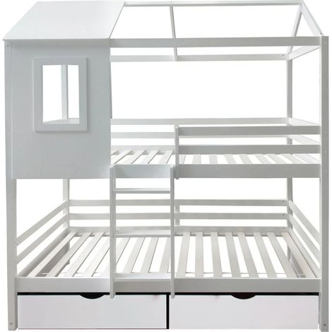 Etagenbett + 2 Schubladen Holz weiß 90x190/90x190cm