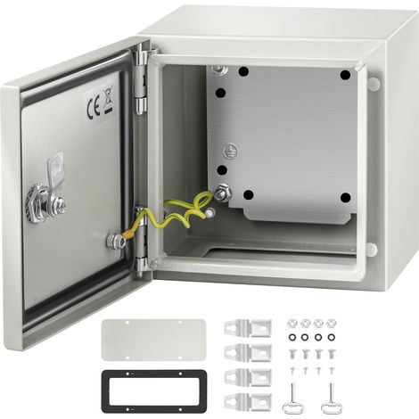 VEVOR Caja NEMA de Acero al Carbono 20 x 20 x 15 cm Caja de Gabinete Electrico NEMA 4X IP66 a Prueba de Agua y Polvo Caja de Conexiones Electricas para Interiores y Exteriores con Placa de Montaje