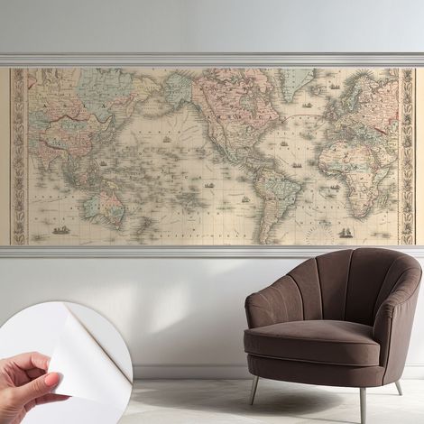 Papier peint adhésif avec colle pour décoration moderne de salon chambre à coucher cuisine et bureau Facile Carte historique 250x104 cm (1/5)