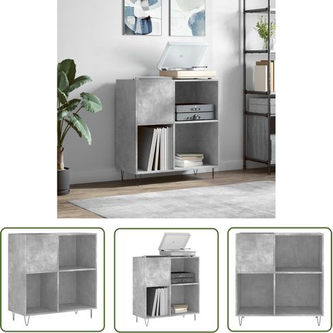 The Living Store Armoire à disques gris béton 84,5x38x89 cm bois d'ingénierie - Meuble À Disques - Armoire À Vinyle - Rangement Disque Vinyle - Étagère Musique - Support Tourni Table (1/5)