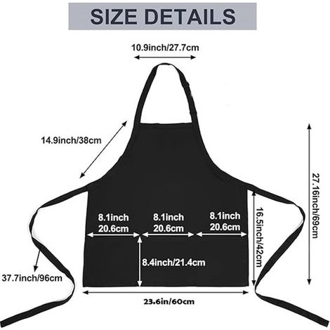 Grembiule da donna/grembiule da cucina da uomo con 3 tasche per cucinare e grigliare, 60 x 70 cm, nero. (1/5)