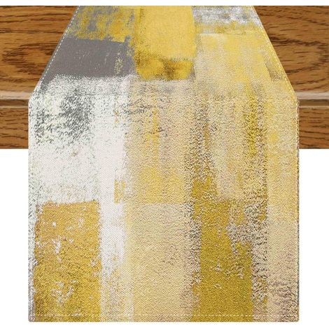 Chemin de Table Jaune Décoration Rétro de Ferme Centre de Table Moderne Art Peinture Chemin de Table Boho 40 x 140 cm pour la Decoration Printemps d'automne d'hiver Intérieur (1/5)
