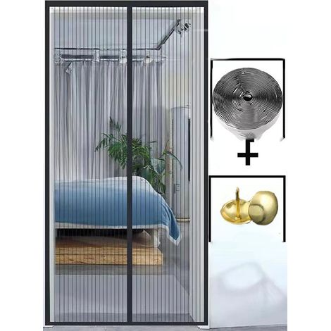Fliegengitter Magnet Tur, Balkontür Insektenschutz Fliegenvorhang Magnetisch Türe, Insektenschutz Vorhang tür Terrassentür, Insektengitter Lamellenvorhang Magnetvorhang (90 x 200cm, Schwarz) (1/5)