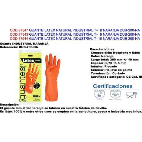 baja guante latex natural industrial t 10 naranja dub-200-na (caja 10 unidades)