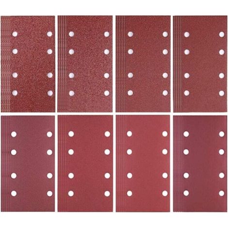 Cyslmuk – Lot de 80 feuilles abrasives 93 x 185 mm – 8 trous – Assortiment grains 40/60/80/120/180/240/320/400 – Pour ponceuse bois dur