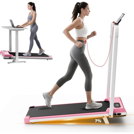 3 en 1 Tapis de Course Pliable - Tapis de Marche - Inclinaison 7 % - 1-8 km/h réglable - écran LCD - Moteur 2.5HP - Surface 39 x 94 cm - MAX 130KG - Avec télécommande - Dimensions 116x57 cm - Rose (1/5)