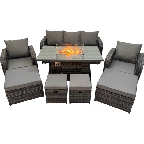 Fimous Garden Outdoor Rattan Furniture Set Rattan Reclining Chair 3 Seater Sofa with 4 Stools Dark Grey Mixed (1/5)