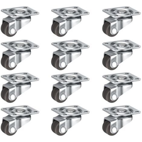 Lot de 12 petites roulettes pivotantes de 1,3 cm (0,5 po), roulettes autocollantes à profil bas, plaque supérieure en acier pour petits appareils, meubles et boîtes de rangement (1/5)
