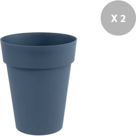 Lot de 2 Pots de fleur rond Toscane Ø 44 x H.53 cm - Bleu jean - Eda