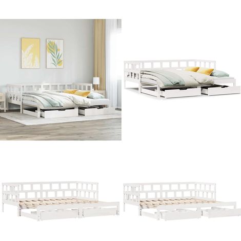 vidaXL Lit de jour avec gigogne et tiroirs sans matelas blanc 90x200cm