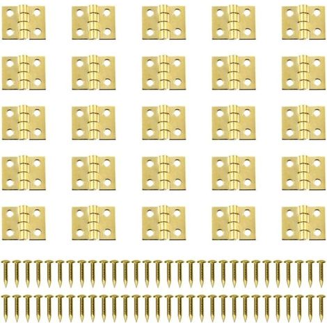 100 mini charnières en acier avec clous, paumelles plates pliables à visser, pour meubles, portes et fenêtres de maison (1/5)