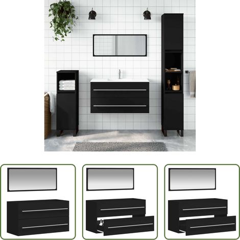 vidaXL Rangement salle de bain -  Armoire de salle de bain avec miroir noir bois d'ingénierie (1/5)