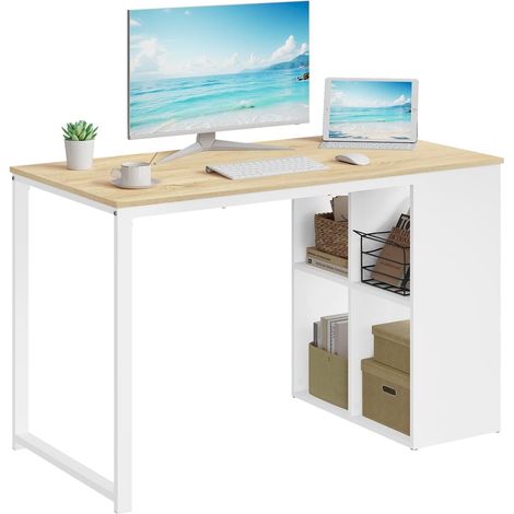 WOLTU Scrivania Ufficio Tavolo per Computer con Libreria Porta PC Legno Metallo Legno+Bianco (1/5)