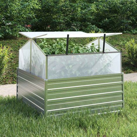 Lit surélevé de jardin avec serre 100x100x85 cm Argenté (1/5)