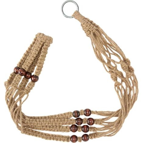 Panier suspendu rétro Healifty avec corde et perles en bois pour plantes, robuste élégant (1/5)