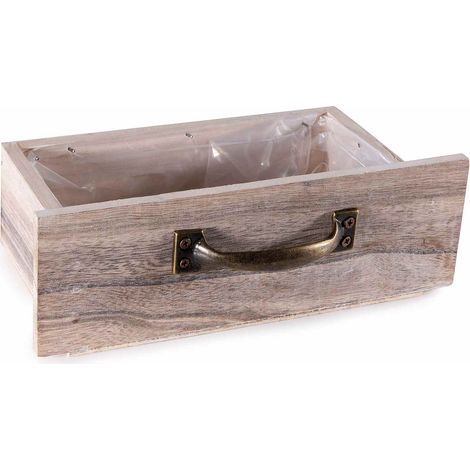 Vasi a forma di cassetto in legno con maniglia e rivestimento interno, set da 8 pezzi, cm 23 x 14 x 7,5 H