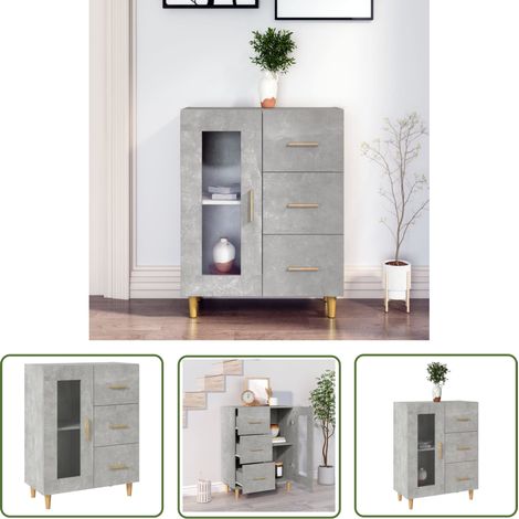 The Living Store Buffet gris béton 69,5x34x90 cm bois d'ingénierie - Buffet - Armoire - Placard - Meuble De Rangement - Mobilier (1/5)