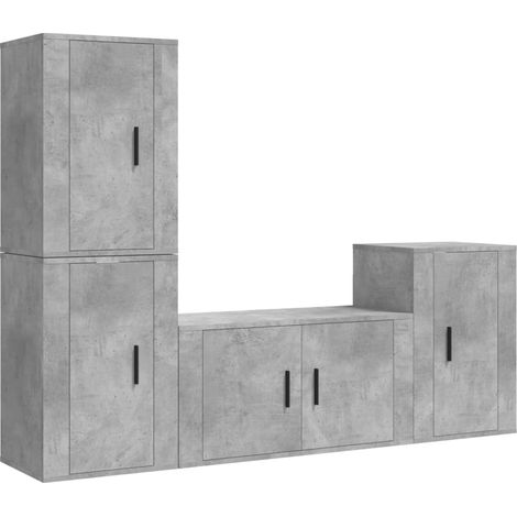 Conjunto de muebles mueble aparador TV televisión salón dormitorio sala de estar 4 piezas madera de ingeniería gris 020024709