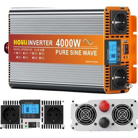 Inverseur de puissance de voiture, doubles prises CA, port USB, 4000W-a, Europe-c, 12V-a, 220V-50HZ-c (1/2)