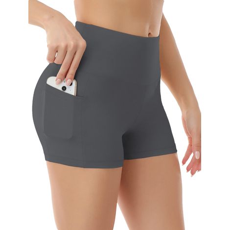 Short de yoga pour femme, poches latérales avec poche pour téléphone, taille haute, idéal pour le yoga et le fitness, pantalon de sport, sous-vêtement, multicolore gris foncé (1/4)