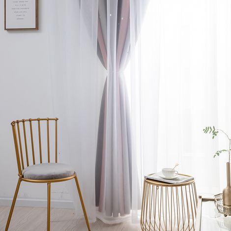 Rideaux à étoiles occultants pour chambre d'enfant, chambre de fille, salon, rideaux à étoiles colorés à double couche, 1 panneau (53 po L x 95 po H, gris)
