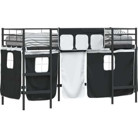 Estructura de Cama Alta para Niños con Cortinas Negro vidaXL