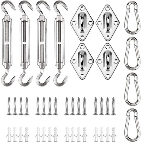 Kit de Fixation pour Voile d'Ombrage, Accessoires pour Auvent Vis de Tension en Acier Inoxydable Ensemble de Mousqueton avec Vis pour Une Installation Sûre des Voiles de Pare-Soleil (1/5)