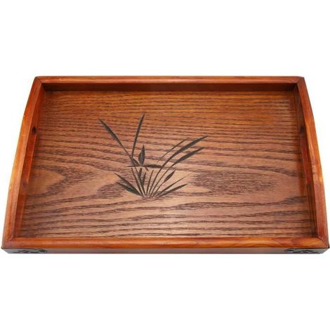 1 plateau de service en bois, grand format avec poignées rustiques, plateau art plat pour thé café snacks, usage intérieur (1/4)