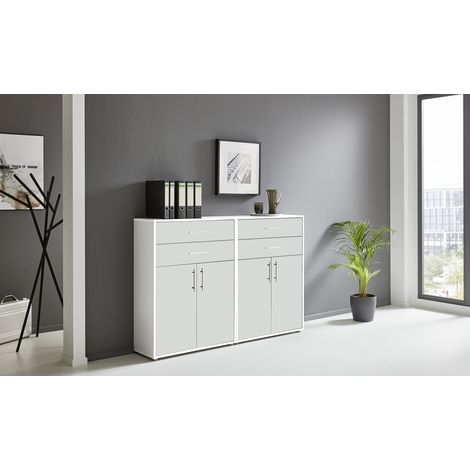BMG Möbel Regalwand/Schrankwand, Office Edition Set 17, weiß / weiß matt