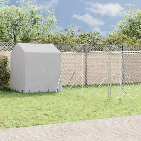 Outdoor-Hundezwinger mit Dach Silbern 6x6x2,5m Verzinkter Stahl