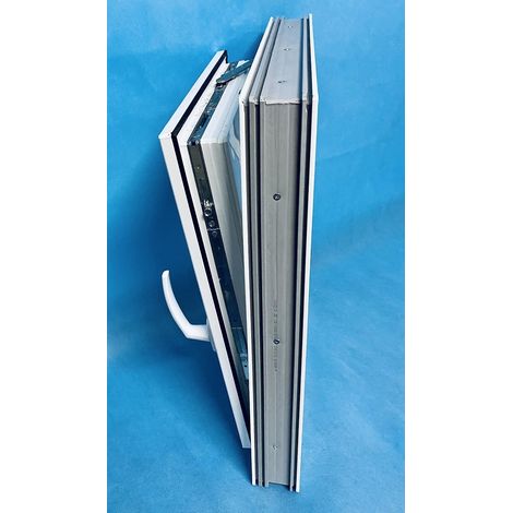 Eco-Blu – Fenêtre PVC H1000 mm X L600 mm – Oscillo-battante tirant gauche – Verre dépoli – Isolation thermique Uf 1.3 W/m²k – Sécurité RC2